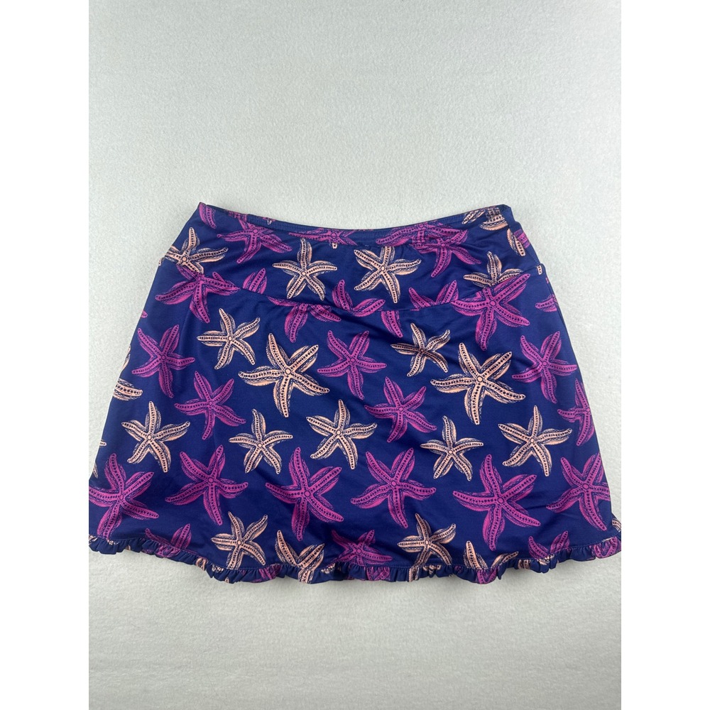 Profile by Gottex Womens Starfish Print Ruffle Swim Skirt Navy Blue Pink Size M
